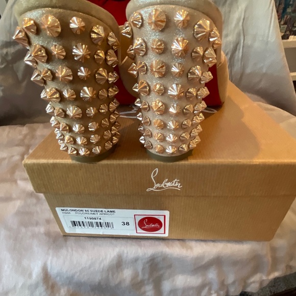 Christian Louboutin Mulondon 85 Poudre/Met Apricot Suede Lame - size 38 - Picture 6 of 7